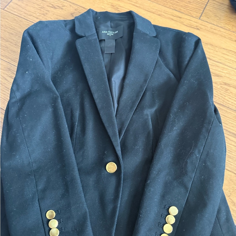 Ann Taylor Elegant Black Blazer with Gold Buttons